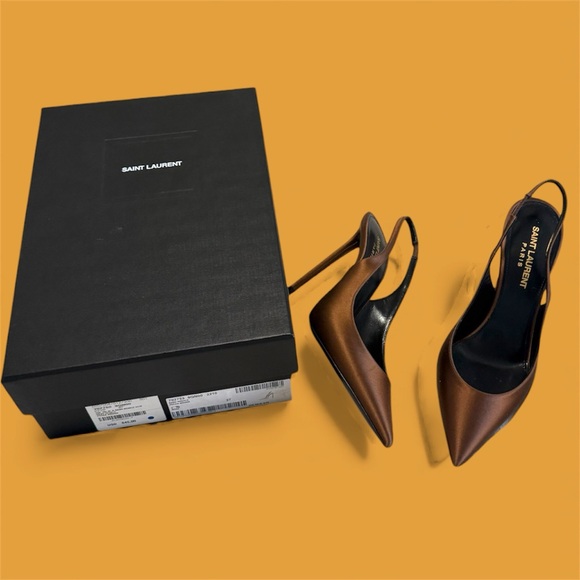 Saint Laurent Brown Slingback Heels - Picture 3 of 5